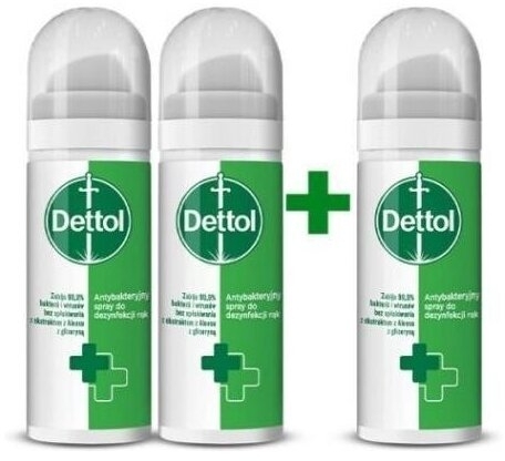 Dettol Antybakteryjny spray do dezynfekcji rąk - 2 x 50 ml + Antybakteryjny spray do dezynfekcji rąk