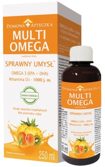 Domowa Apteczka tran Multiomega owoce tropikalne sprawny umysł nowa formuła płyn 250 ml