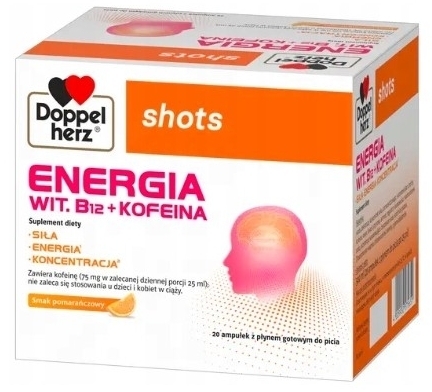 Doppelherz Shots ENERGIA witamina B12 + Kofeina 20 ampułek x 25 ml
