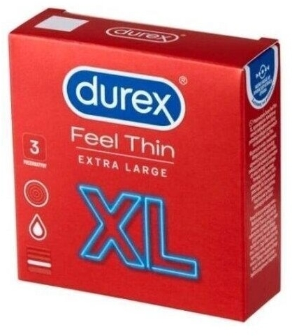 Durex Feel Thin XL Prezerwatywy cienkie powiększone 3 sztuki