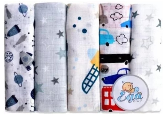 EGA pielucha tetrowa druk 70 x 80 cm, zestaw nr 4, 5 sztuk