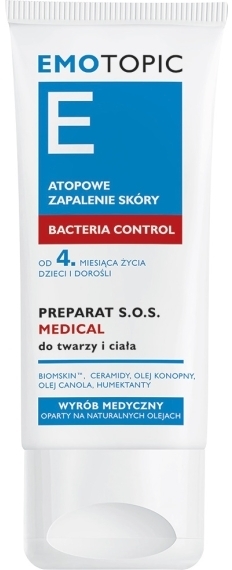 EMOTOPIC BACTERIA CONTROL Preparat S.O.S. MEDICAL do twarzy i ciała 30 ml