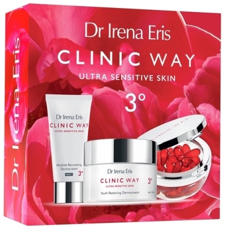 ERIS CLINIC WAY ULTRA SENSITIVE SKIN Zestaw 3 3° Dermokrem Przywracający Młodość Skóry 50m l+ 3° Dermokrem Kompleksowo Odbudowujący na noc 30ml + Dermokapsułki 30 sztuk