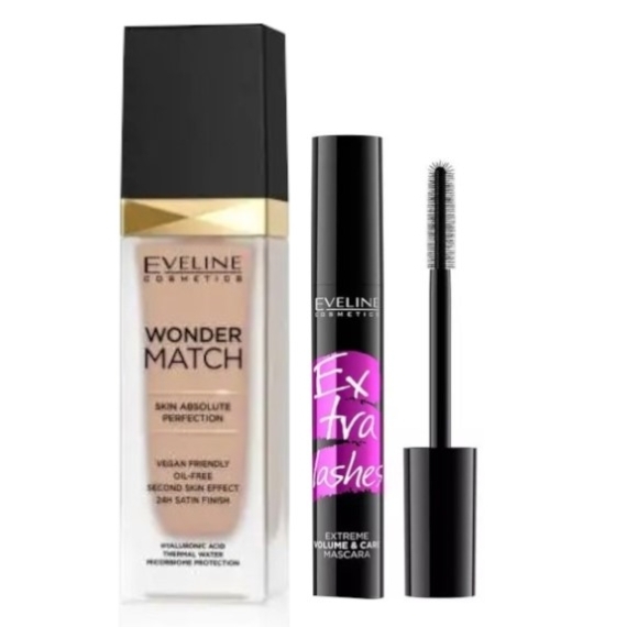 EVELINE COSMETICS WONDER MATCH Podkład do twarzy 15 Natural 30 ml + Tusz Eveline Extra Lashes 12ml