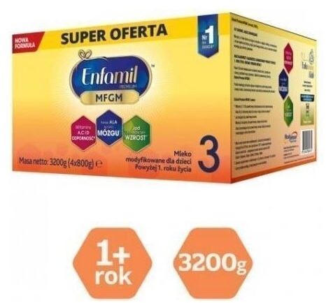 Enfamil Premium MFGM 3 Mleko modyfikowane dla dzieci 3200 g(4x800 g)