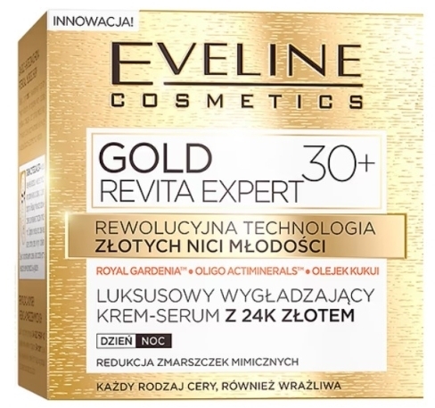 Eveline Cosmetics Luksusowy wygładzający krem-serum z 24k złotem 30+ 50ml