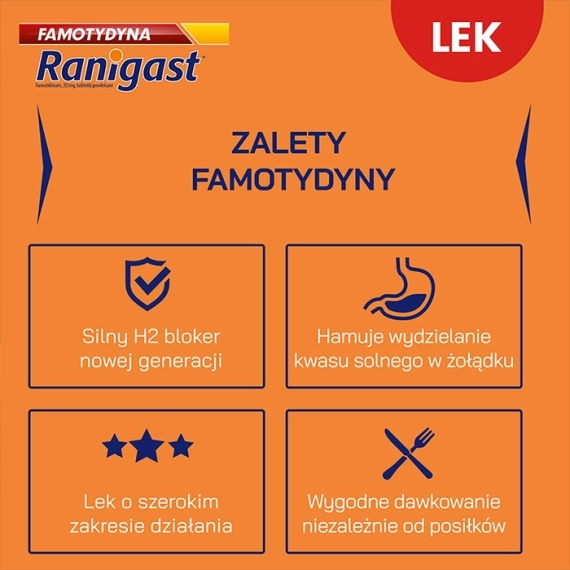 Famotydyna Ranigast 20 mg 20 tabletek powlekanych Wielopak x3