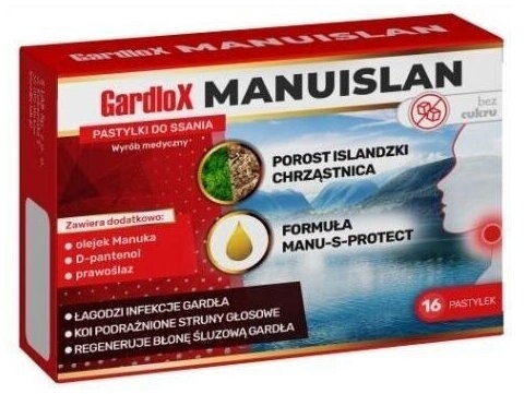 Gardlox Manuislan pastylki bez cukru 16 sztuk