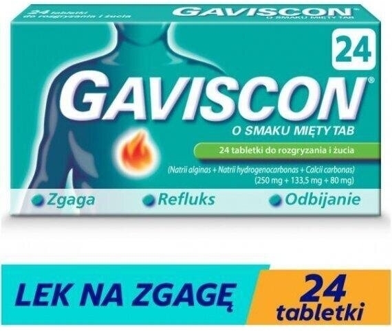 Gaviscon na zgagę i refluks smak miętowy tabletki 24 szt.