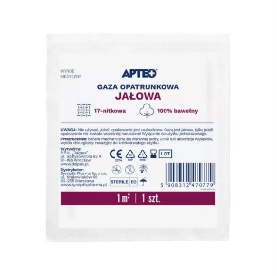 Gaza opatrunkowa jałowa 1m2 APTEO 1 sztuka