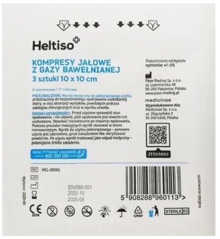 HELTISO kompresy jałowe 17 nitkowe 8 warstwowe 10x10 cm 3 sztuki