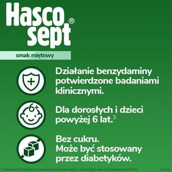 Hascosept 24 pastylki do ssania o smaku miętowym
