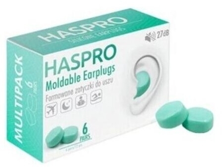 Haspro Moldable Formowane zatyczki do uszu 6 par Mint