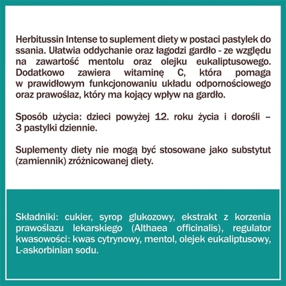 Herbitussin Intense pastylki do ssania 10 sztuk
