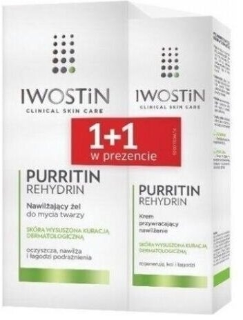 Iwostin Purritin Rehydrin Zestaw Krem przywracający nawilżenie 40 ml+ Nawilżający żel do mycia twarzy dla cery bardzo suchej 150ml