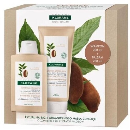 Klorane Zestaw do włosów suchych i zniszczonych Cupuacu szampon 200 ml + balsam 200 ml