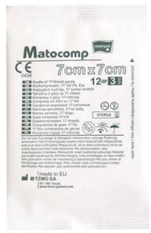 Kompres z gazy jałowe 17 nitkowe 8 warstowe MATOCOMP 7X7cm pakowane pojedynczo
