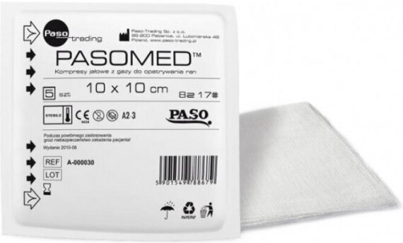 Kompresy jałowe PASOMED 17 nitek 8 warstw 10x10cm 5 sztuk