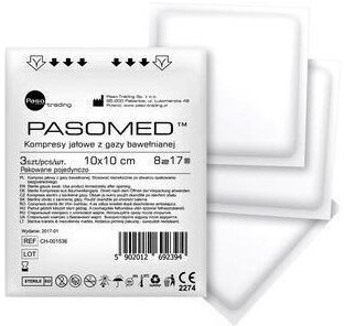 Kompresy jałowe PASOMED 17 nitowe 8 warstwowe 10x10 10 szt