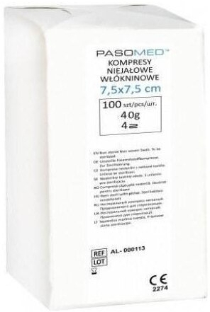 Kompresy włókninowe niejałowe PASOMED 7,5 x 7,5 cm 100 sztuk