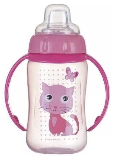Kubek treningowy Canpol z silikonowym ustnikiem i uchwytami 320 ml 56/512 kotek różowy