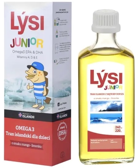 LYSI Tran islandzki dla dzieci o smaku mango-limonka 240 ml