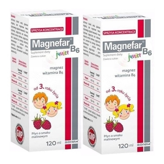 Magnefar B6 Junior płyn 120 ml Wielopak x2