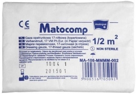 Matocomp Gaza Opatrunkowa Bawełniana Niejałowa 17-nitkowa 1/2 m2