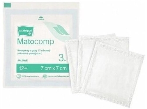 Matocomp Kompres z Gazy Jałowej 17 nitkowej 12 warstw 7x7cm 3 sztuki
