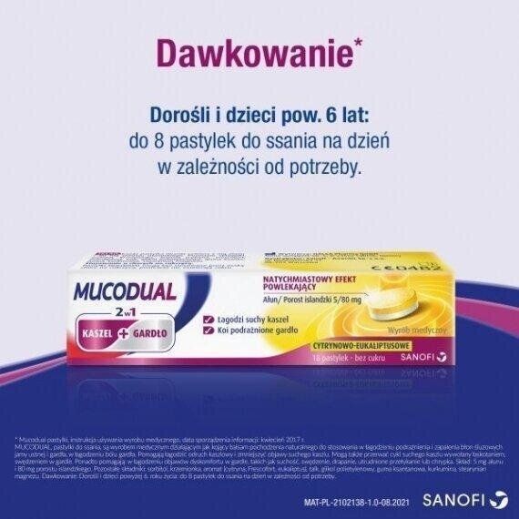 Mucodual 2w1 Kaszel + Gardło 18 Pastylek do ssania