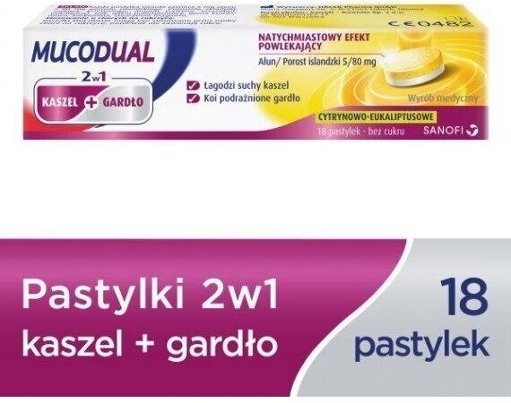 Mucodual 2w1 Kaszel + Gardło 18 Pastylek do ssania