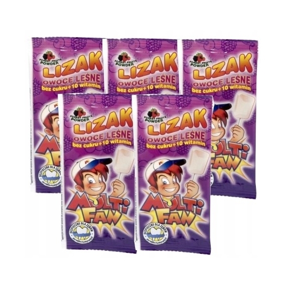 Multifan Lizak +10 witamin smak owoce leśne 1 sztuk Wielopak x5