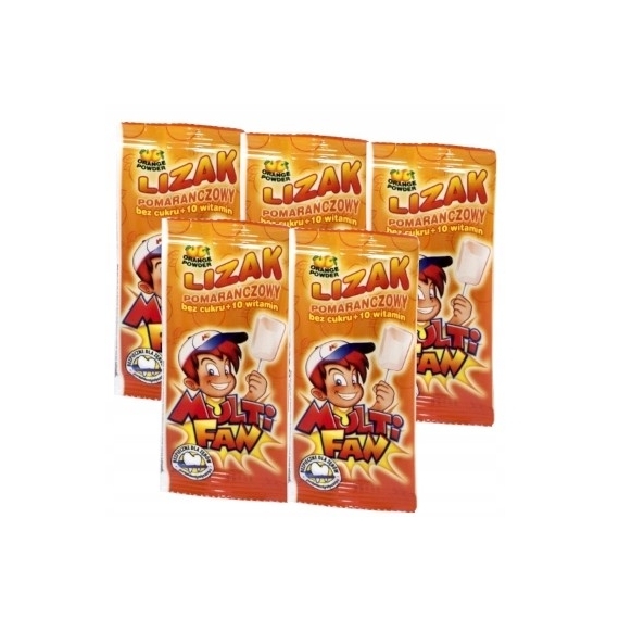 Multifan Lizak +10 witamin smak pomarańczowy 1 sztuk Wielopak x5