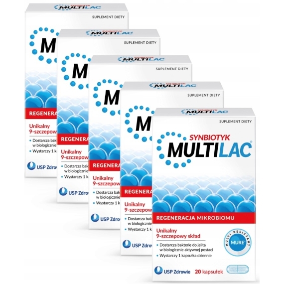 Multilac Synbiotyk (Probiotyk + Prebiotyk) 20 kapsułek Wielopak x5