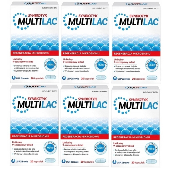 Multilac Synbiotyk (Probiotyk + Prebiotyk) 20 kapsułek Wielopak x6