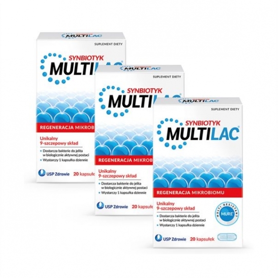 Multilac Synbiotyk (Probiotyk + Prebiotyk) Zestaw: 3x20 kapsułek