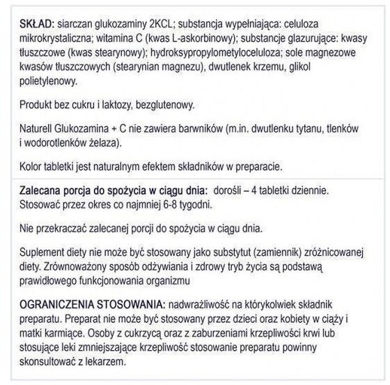 NATURELL Glukozamina+C 100 tabletek