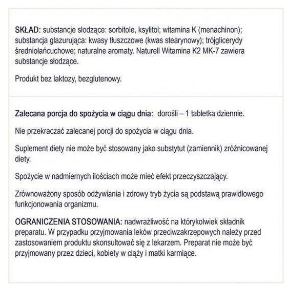NATURELL Witamina K2 MK-7  60 tabletek