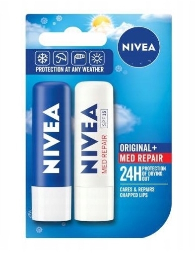 NIVEA Pomadka do ust ochronna DUO ORIGINAL + MED REPAIR 2 x 4,8 g