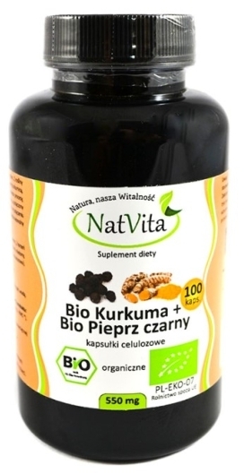 NatVita Bio Kurkuma+ Bio Pieprz czarny 550 mg 100 kapsułek