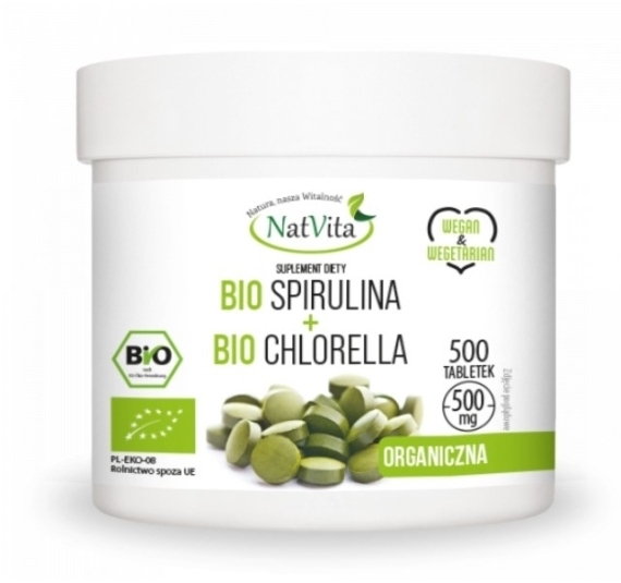 NatVita Bio Spirulina+Bio Chlorella 500mg 500 tabletek