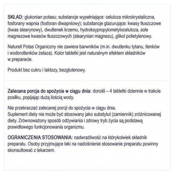 Naturell Potas Organiczny 100 tabletek 