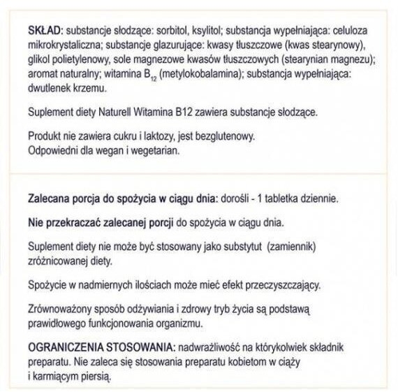 Naturell Witamina B12 100 tabletek