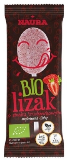 Naura Lizak pudrowy BIO truskawka 6 g