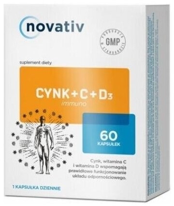 Novativ Cynk+C+D3 immuno 60 kapsułek