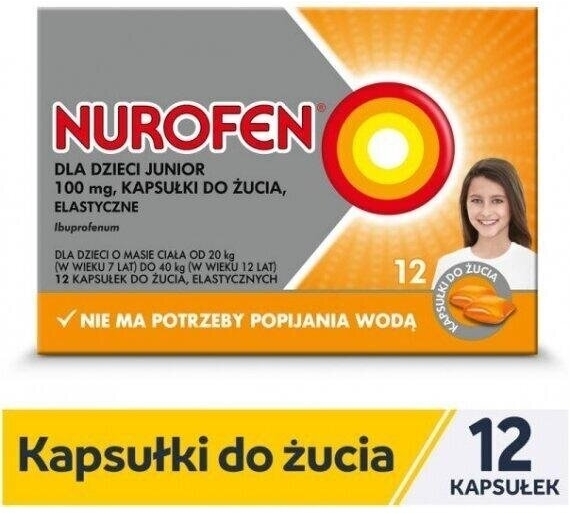 Nurofen dla dzieci Junior ibuprofen 100 mg kapsułki do żucia 12 szt.