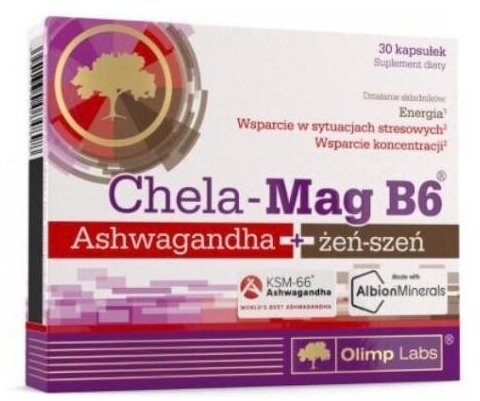 Olimp Chela-Mag B6 Ashwagandha+żeń-szeń 30 kapsułek