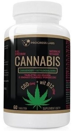 PROGRESS LABS CBD 10 mg + Witamina B12 100 uq do ssania o smaku czarnej porzeczki 60 tabletek