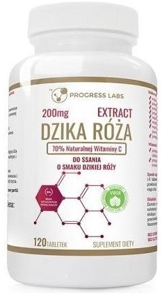 PROGRESS LABS Dzika Róża 200 mg do ssania o smaku dzikiej róży 120 tabletek