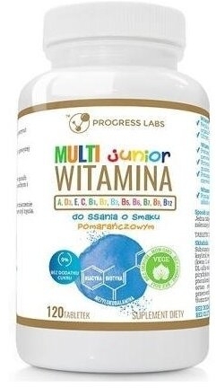 PROGRESS LABS Multiwitamina JUNIOR do ssania o smaku pomarańczowym 120 tabletek